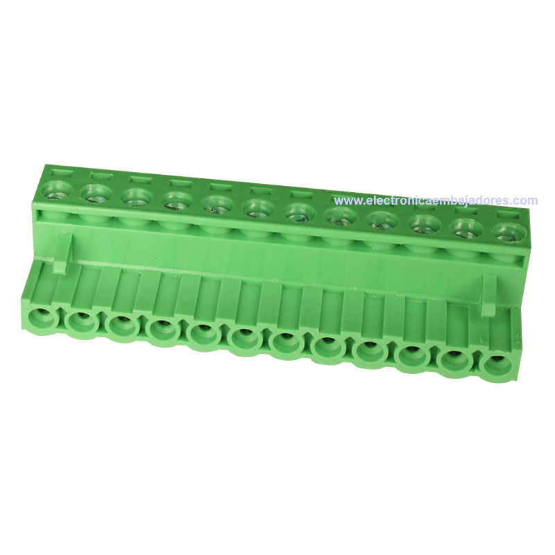 Bloque de Terminales Montaje Carril DIN Enchufable Macho Cerrado , 12 Vías, 5.08mm, 10A, Verde