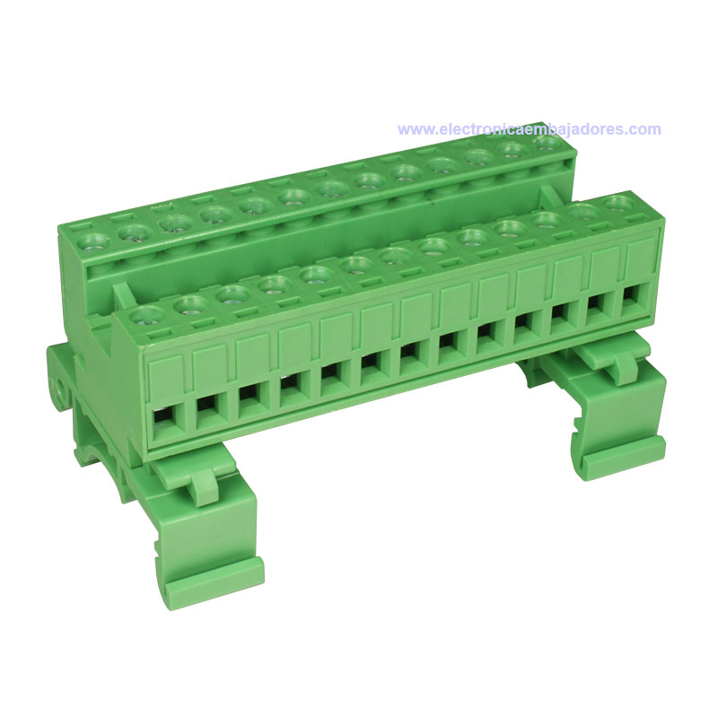 Bloc de Jonction Montage Carril DIN Enfichable Mâle Fermé , 13 Contacts, 5.08mm, 10A, Vert