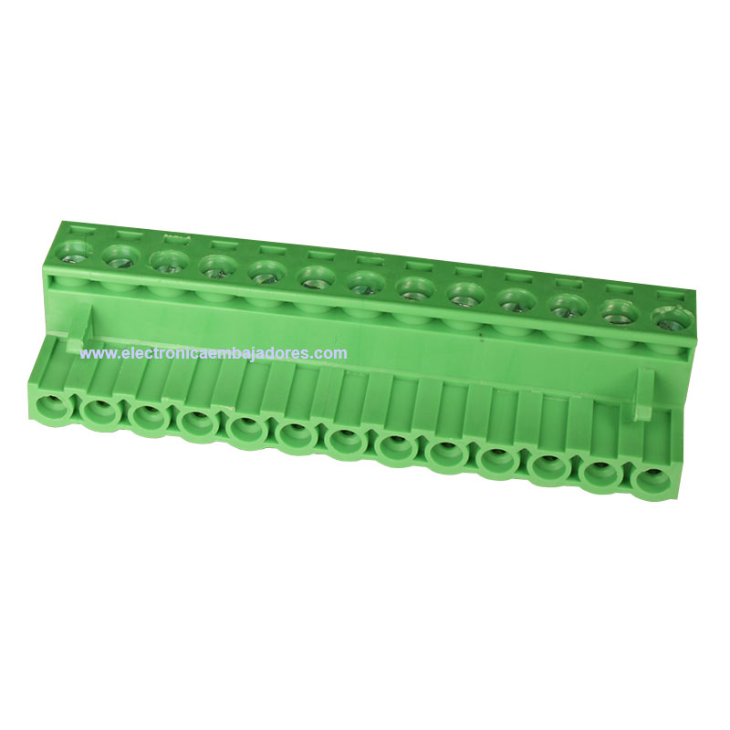 Bloque de Terminales Montaje Carril DIN Enchufable Macho Cerrado , 13 Vías, 5.08mm, 10A, Verde