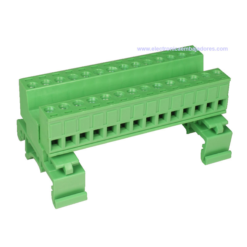 Bloc de Jonction Montage Carril DIN Enfichable Mâle Fermé , 14 Contacts, 5.08mm, 10A, Vert
