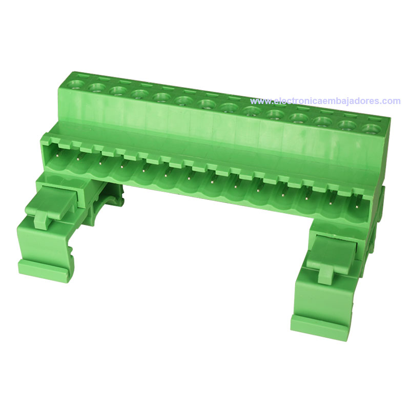 Bloque de Terminales Montaje Carril DIN Enchufable Macho Cerrado , 14 Vías, 5.08mm, 10A, Verde