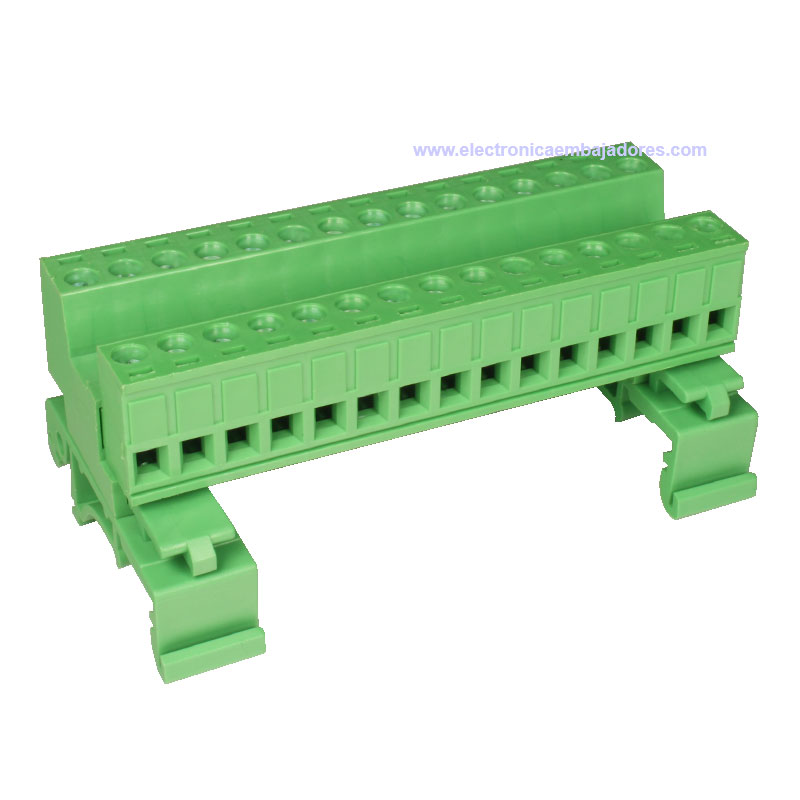 Bloc de Jonction Montage Carril DIN Enfichable Mâle Fermé , 15 Contacts, 5.08mm, 10A, Vert