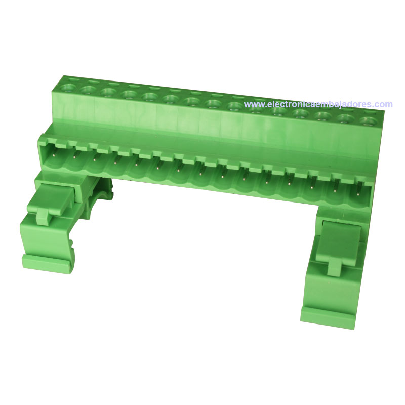 Bloque de Terminales Montaje Carril DIN Enchufable Macho Cerrado , 15 Vías, 5.08mm, 10A, Verde