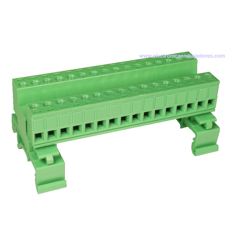 Bloc de Jonction Montage Carril DIN Enfichable Mâle Fermé , 16 Contacts, 5.08mm, 10A, Vert