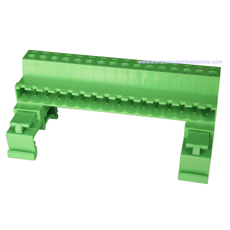 Bloque de Terminales Montaje Carril DIN Enchufable Macho Cerrado , 16 Vías, 5.08mm, 10A, Verde