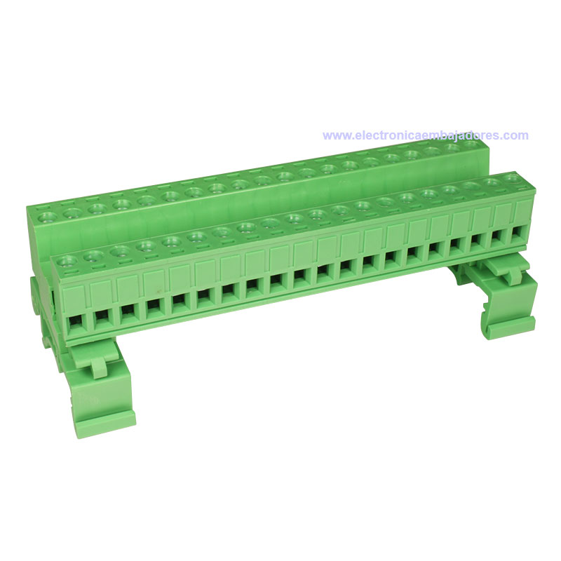 Bloque de Terminales Montaje Carril DIN Enchufable Macho Cerrado , 20 Vías, 5.08mm, 10A, Verde