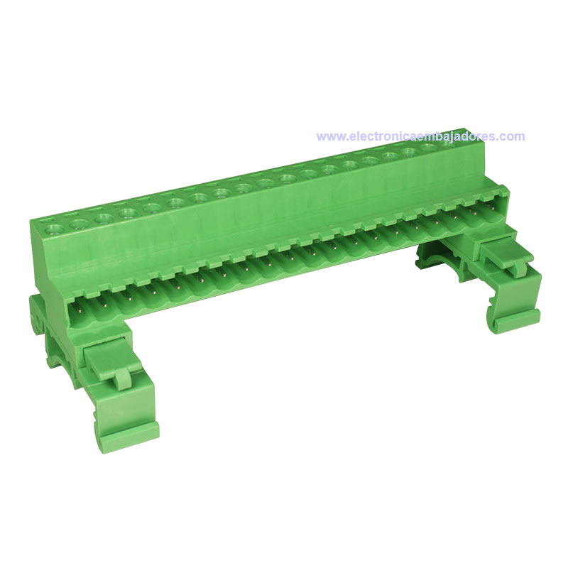 Bloque de Terminales Montaje Carril DIN Enchufable Macho Cerrado , 20 Vías, 5.08mm, 10A, Verde