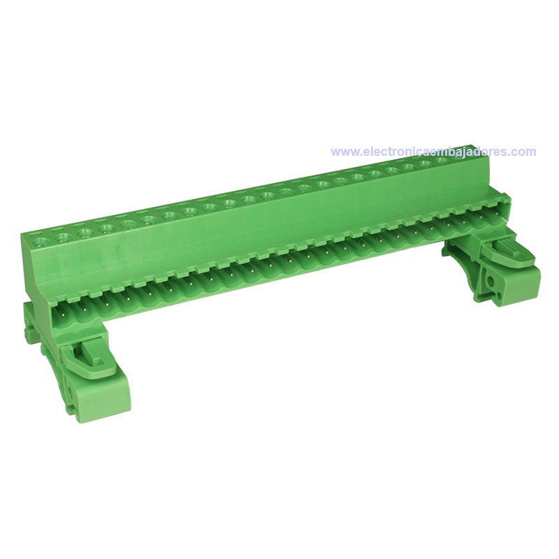 Bloque de Terminales Montaje Carril DIN Enchufable Macho Cerrado , 24 Vías, 5.08mm, 10A, Verde