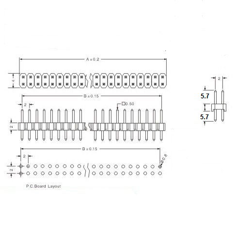 2.54 mm Pitch - Straight male header strip - 80 Pins