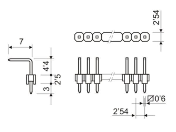 2.54 mm Pitch - Right Angle Male Header Strip - 40 Pins
