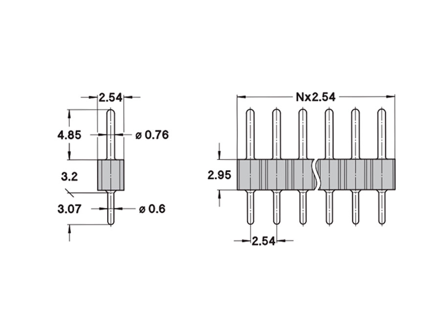 PRECI-DIP - Barrette Mâle Droite - Pas 2,54 mm - 32 Pôles - 800.10.032.10.001101