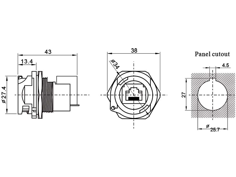 WEIPU RJ45F71 - Embase Connecteur Modulaire Panneau Femelle 8P8C Etanche - RJ45 Etanche