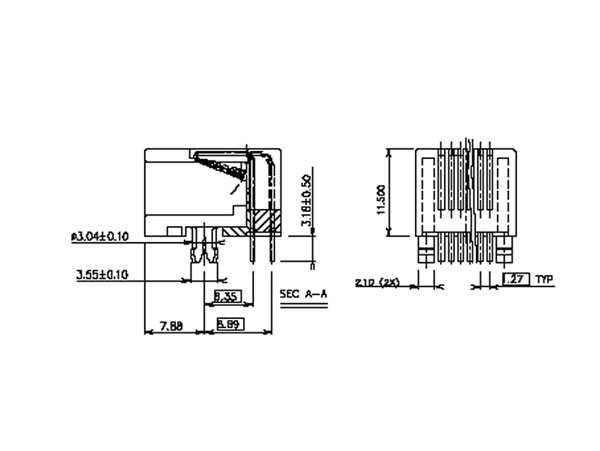 Connecteur Modulaire Circuit Imprimé Femelle 6P6C - RJ12 - horizontal