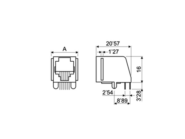 Connecteur Modulaire Circuit Imprimé Femelle 6P4C - RJ11 - horizontal