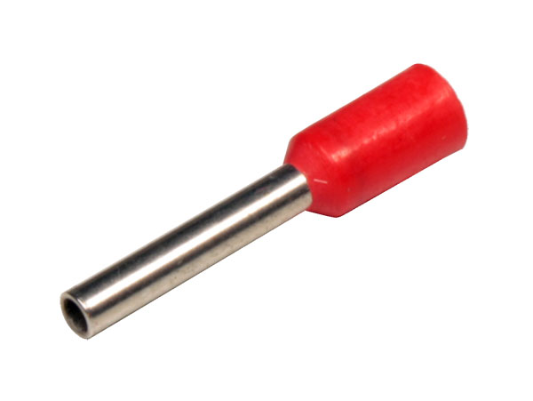 JST TT-100L - Puntera Hueca Aislada Roja 1,0 mm² L=12 mm - 100 Unidades