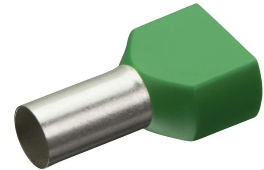 JST TT-260 - Puntera Hueca Aislada Verde Doble 6,0 mm²  L=14 mm - 100 Unidades