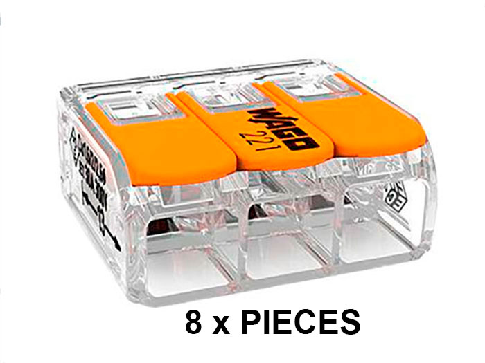 Wago 221-613 - Set of 8 - 3 Junctions up to 6.0 mm² - Wire Block clamp Terminal Cable with Lever - BLISTER 221-613