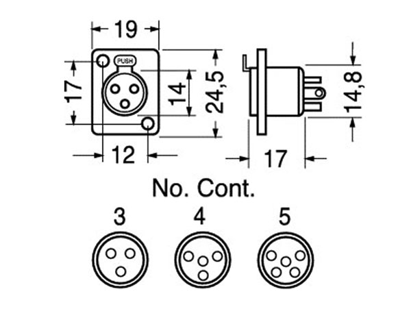 Conector mini-XLR Base Hembra 5 Polos