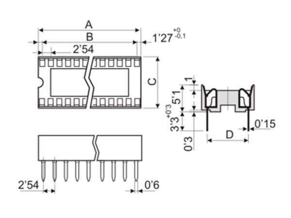 Support de Circuit Intégré DIL 18 Pòles Étroit - Pin Plat