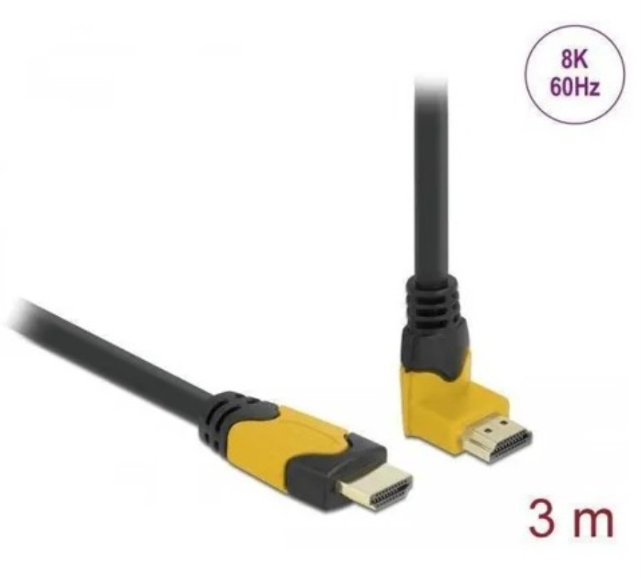 Delock 86990 - 8K 60Hz 48Gbps HDMI Cable - Straight Male to Male 90° Upward Angle - 3m