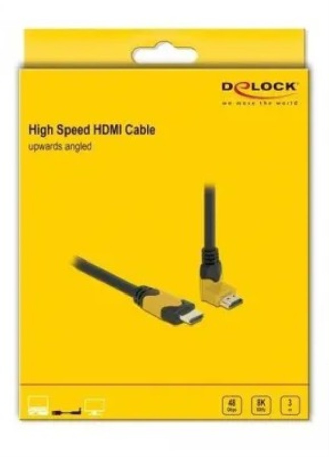 Delock 86990 - 8K 60Hz 48Gbps HDMI Cable - Straight Male to Male 90° Upward Angle - 3m