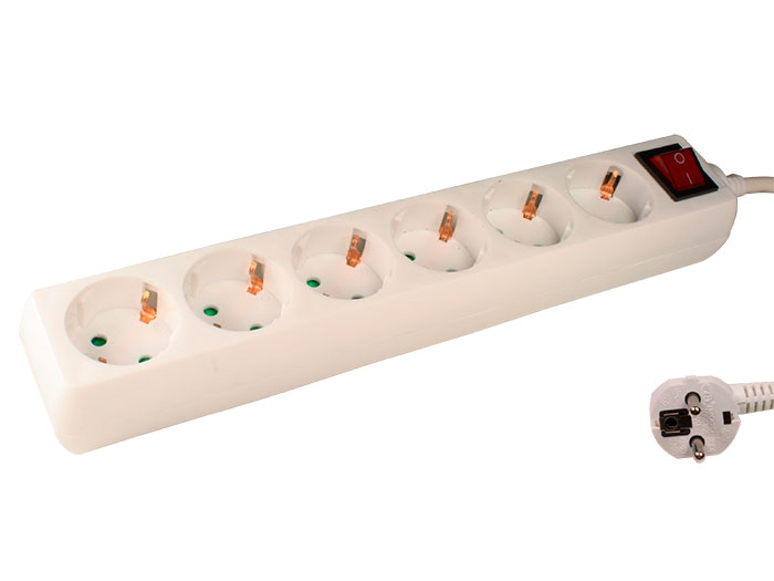 Simon BRICO - 6 Socket Multi-Plug Adapter with Earthing Contact - White - 2 m Cable - BM437309