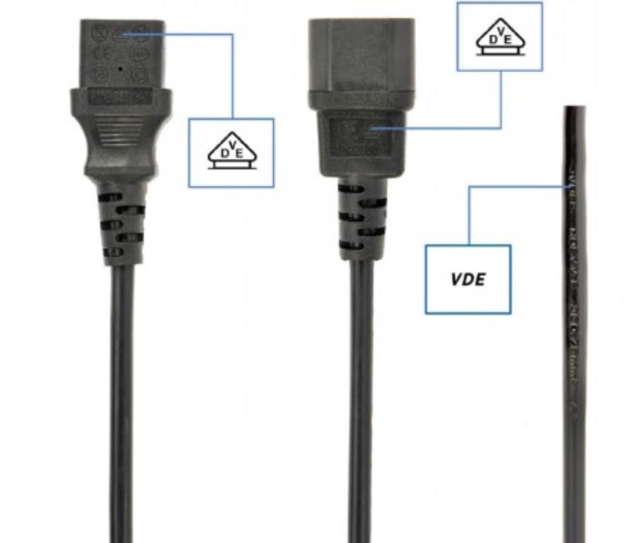 IEC 60320 C13 Female to C14 Male Power Cable - VDE approved - 1.8 m