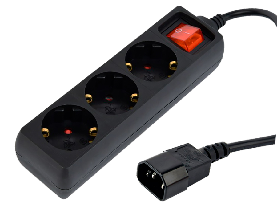 Gembird EG-PSU3-01 - UPS Power Strip with 3 Schuko Sockets, Fused Switch, and IEC C14 Connector