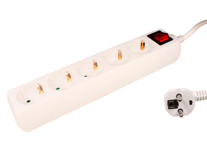 Simon BM469904 - 5 Socket Multi-Plug Adapter with Earthing Contact - White - 2 m Cable