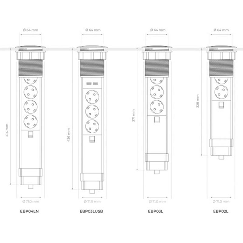 Velleman - Base de tomadas embutida para mesa com 3 tomadas Schuko e 2 portas USB