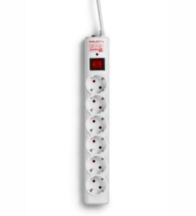 Salicru SPS SAFE 6S - Régua de proteção com 6 tomadas Schuko, 10 A, SPD Tipo 3 e 350 J - 680DA000002