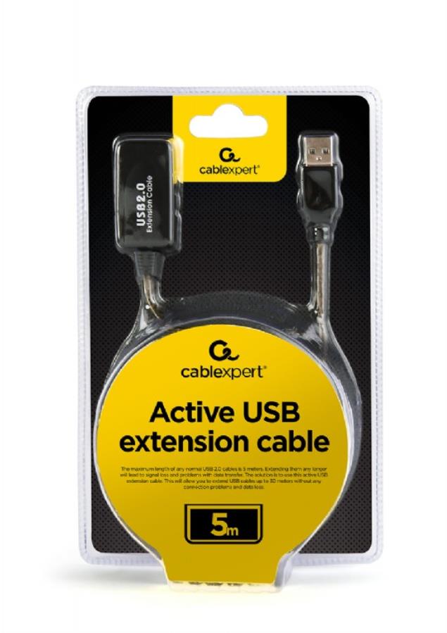 Cablexpert UAE-01-5M - Cabo USB 2.0 Amplificado - USB-A Macho a USB-A Fêmea - 5 m