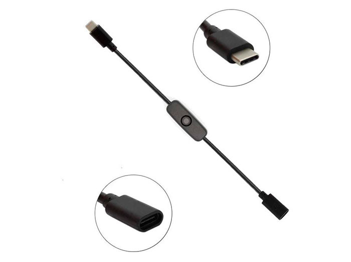 USB-C Male to USB-C Female Power Supply Cable with Switch 0.27 m