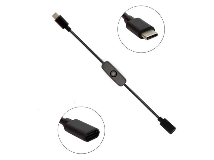 USB Tactile Noir Interrupteur de câble USB A mâle à femelle 28cm