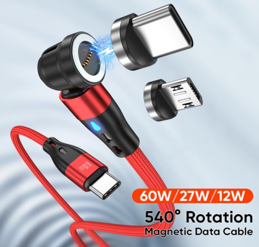 Conexión magnética giratoria Datos/Carga USB-A Macho a USB-C / micro USB - 0,5 1, 1, 2 y 2 m