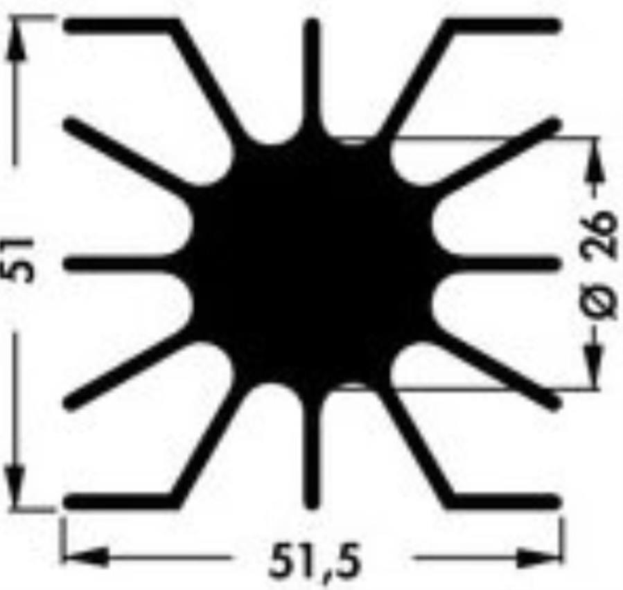 Dissipateur pour LED/PCB Etoile 51x51,5 mm - Ø26 mm interne - H: 37,5 mm Noir anodisé - H: 51 mm