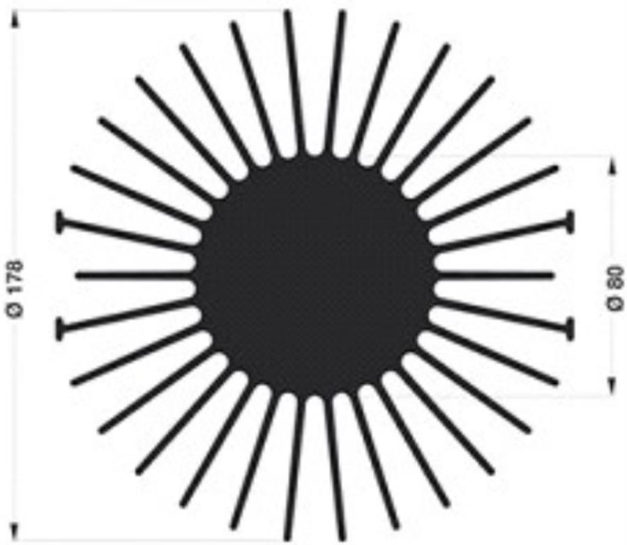 Dissipateur pour LED/PCB Etoile Ø178 mm externe - Ø80 mm interne - H: 10 mm