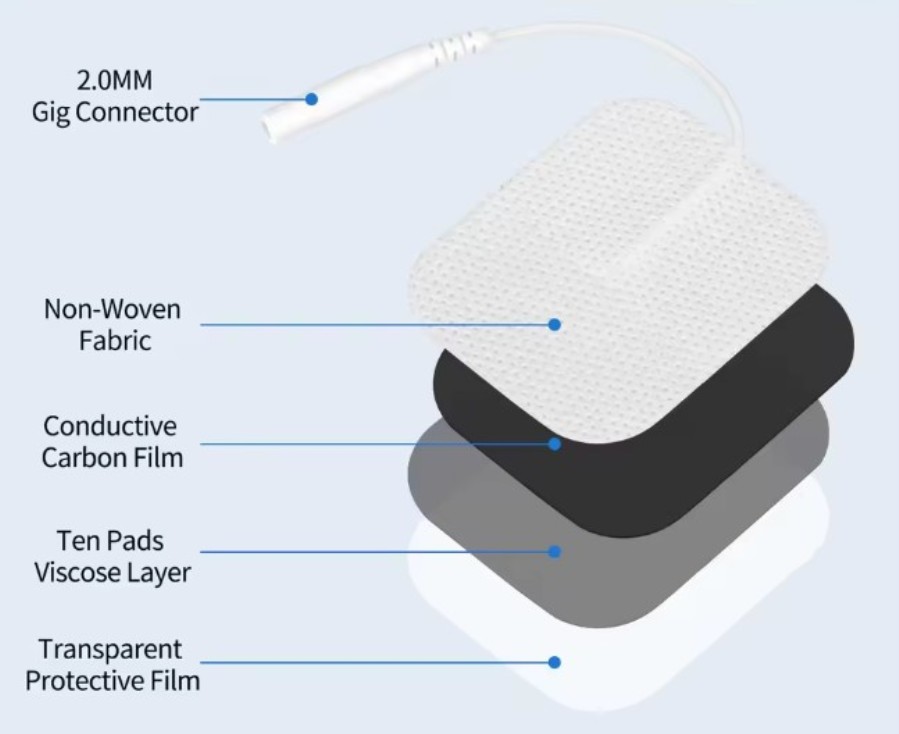 Elétrodo de estimulação quadrado 50x50 mm e conector Gigtail de 2 mm - 100 unidades (50 pares)