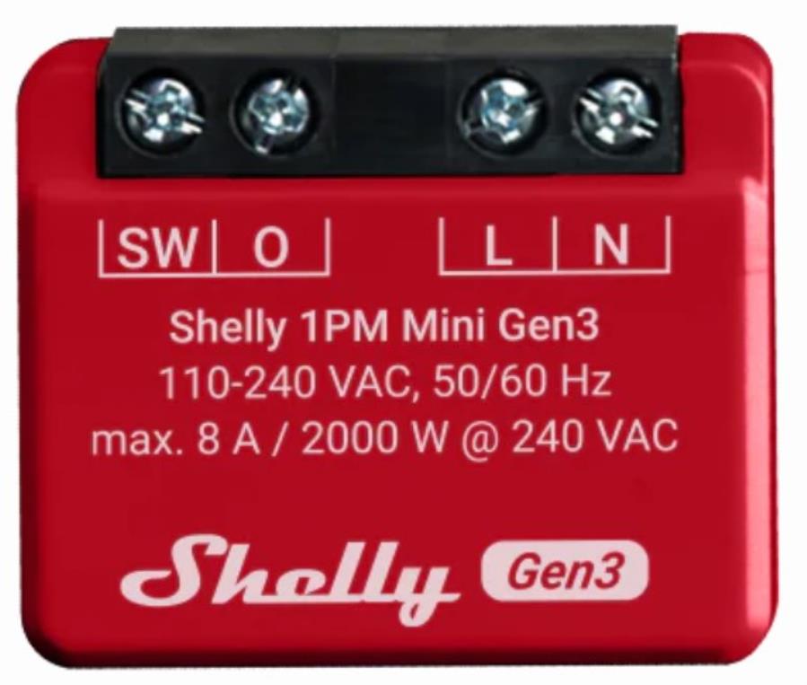 Shelly 1PM Mini Gen3 - Interruptor relé WiFi / Bluetooth con medidor de potencia - 8 A - 2000W