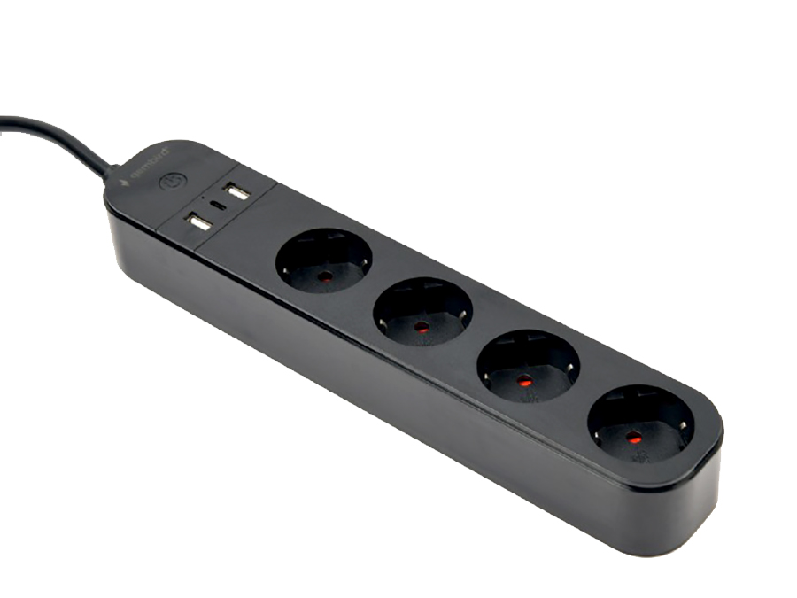 Gembird - Regleta inteligente con cargador USB, 4 enchufes, negro,WiFi  - TSL-PS-S4U-01