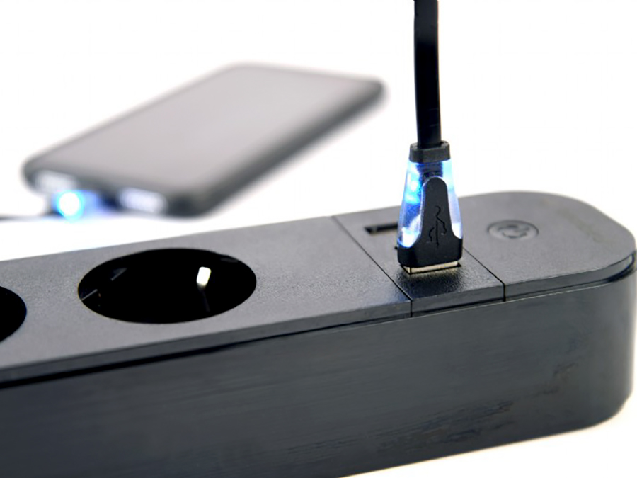 Gembird - Regleta inteligente con cargador USB, 4 enchufes, negro,WiFi  - TSL-PS-S4U-01