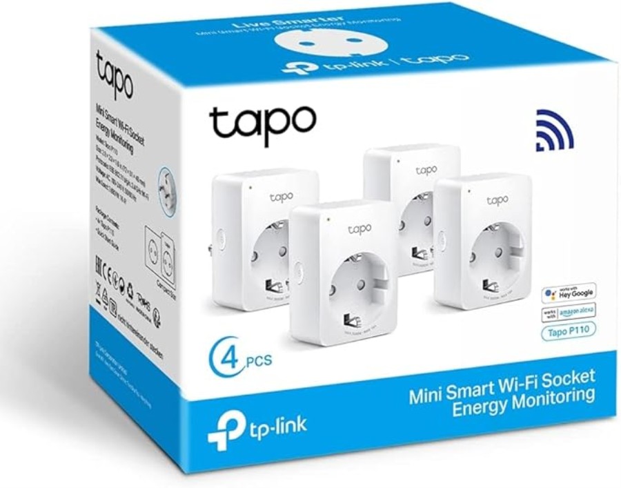 TP-Link Tapo P110 - Mini Smart Wi-Fi Plug with Power Monitoring - 3680 W - Pack 4 Pcs