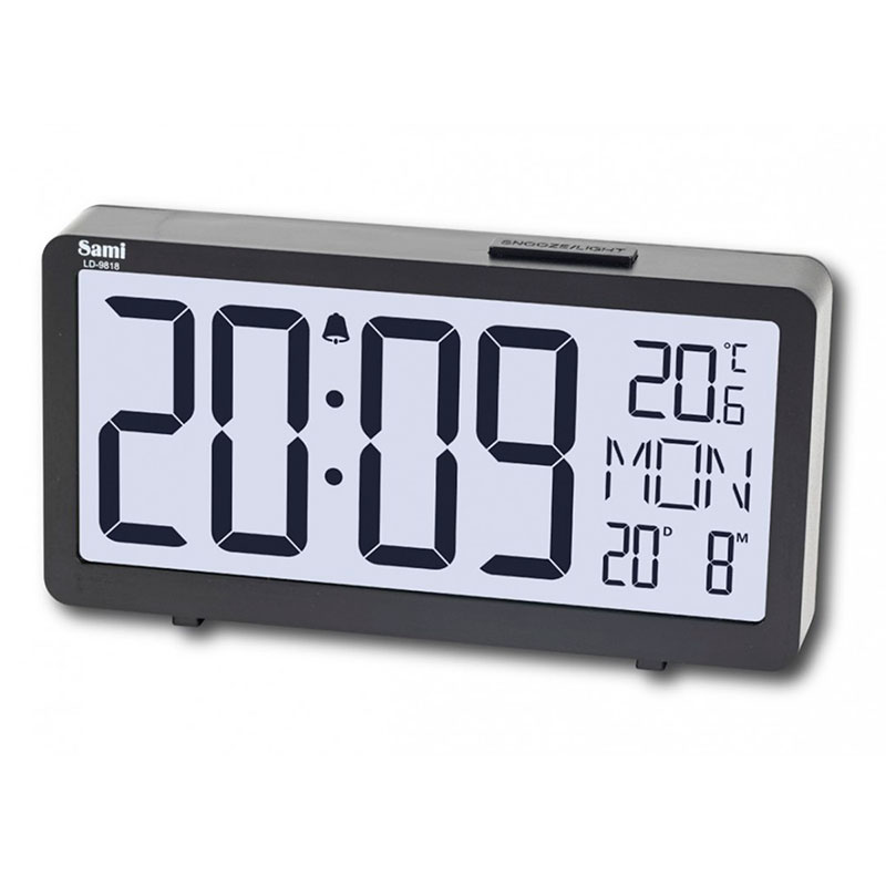 Reloj Despertador Digital Negro con Termómetro, Calendario y Pantalla Grande LED