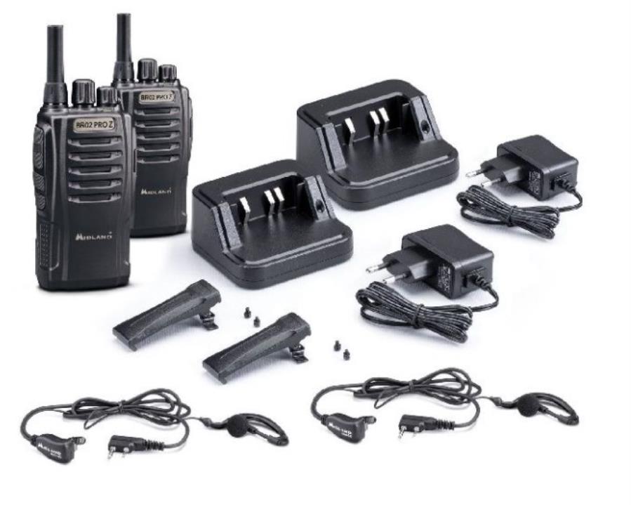 Midland BR02 PRO Z PACK 2 - Walkie Talkie professionnel + Chargeur + Casque MA-21LKi - Paquet 2 Unités - C1524