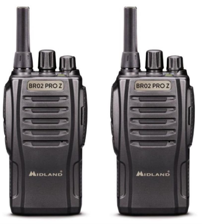 Midland BR02 PRO Z PACK 2 - Walkie Talkie professionnel + Chargeur + Casque MA-21LKi - Paquet 2 Unités - C1524