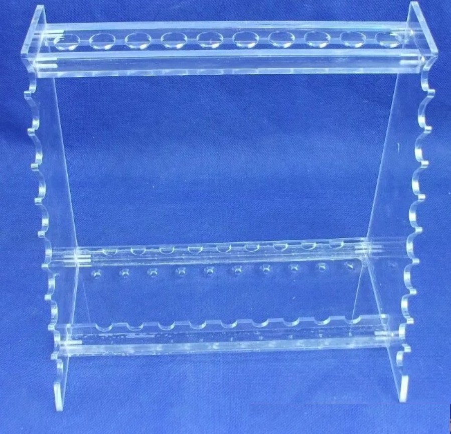 Suporte trapezoidal em Perspex® 220x210x130 para 10 pipetas Ø15 mm na horizontal/vertical