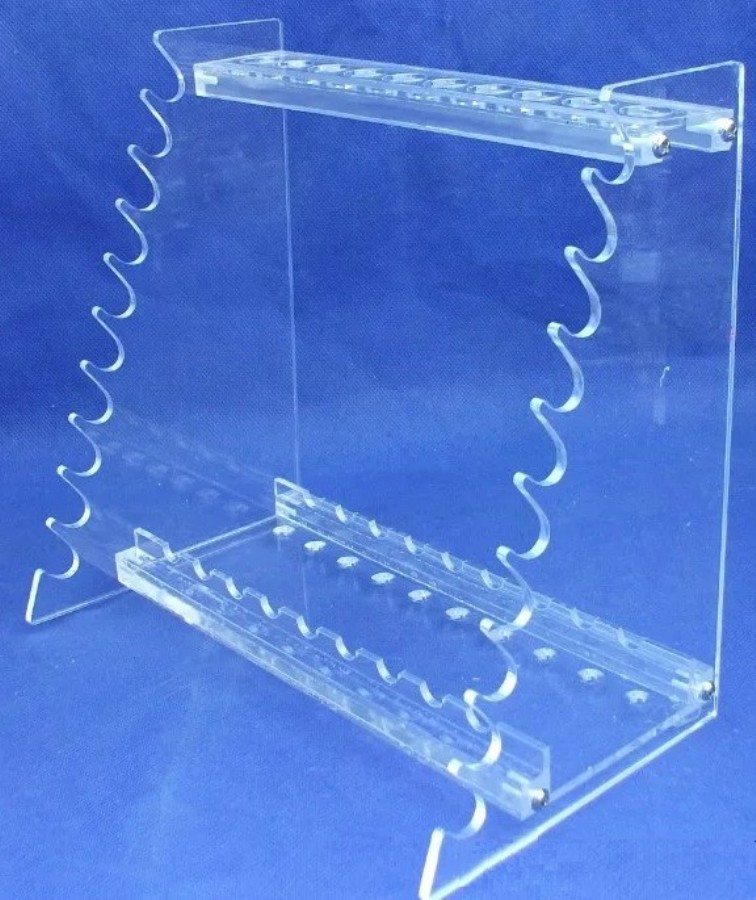 Soporte trapezoidal en Perspex® 220x210x130 para 10 pipetas Ø15 mm en horizontal/vertical