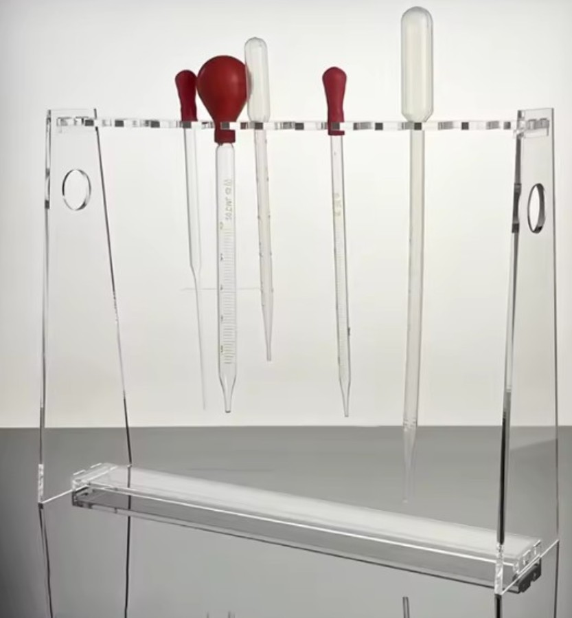 Trapezoidal rack in Perspex® 220x210x130 for Ø15 mm 10 pipettes in horizontal/vertical