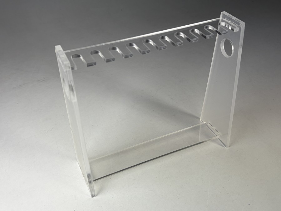 Soporte trapezoidal en Perspex® 220x210x130 para 10 pipetas Ø15 mm en horizontal/vertical