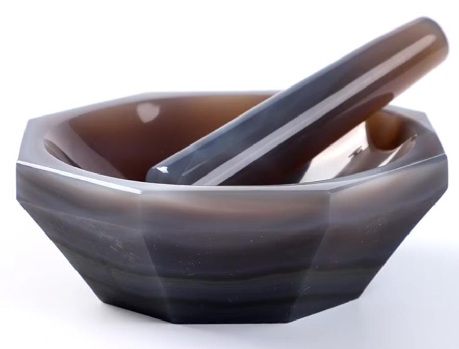 AOT - Almofariz e pilão em ágata natural grau A para moagem - Ø interior 100 mm - Ø exterior 110 m